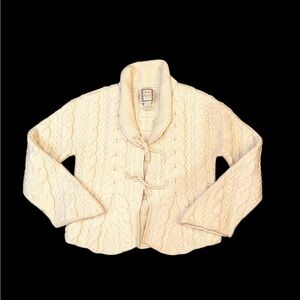 Ivory Bow Tie Front Cable Knit 100% Wool Mira Flores Cardigan Size Small
